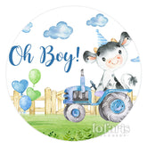 Niedlich Kuh An Der Schiene Bauernhof Runden Baby Dusche Hintergrund